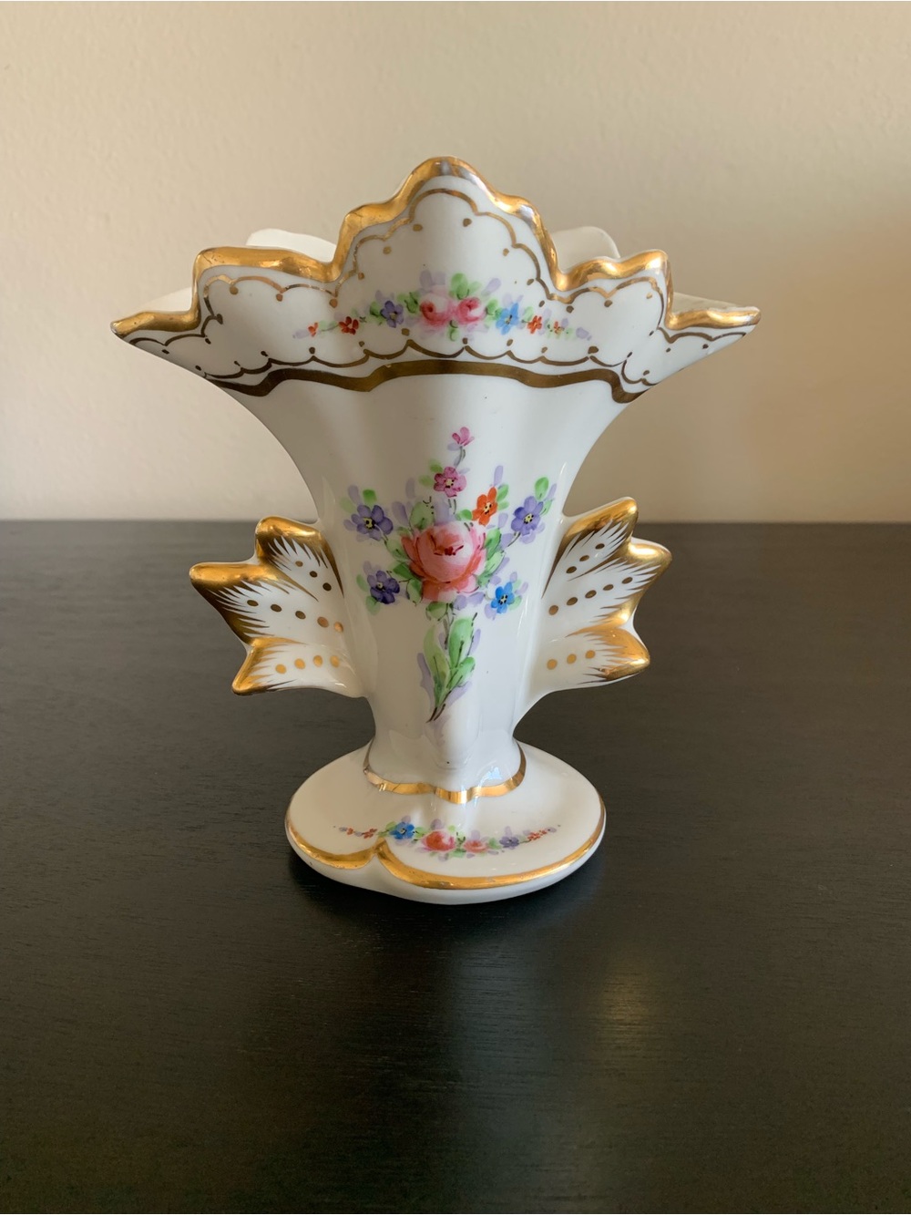 Vintage 1940's Amoges Hand Painted Vase Floral Gold Gilded